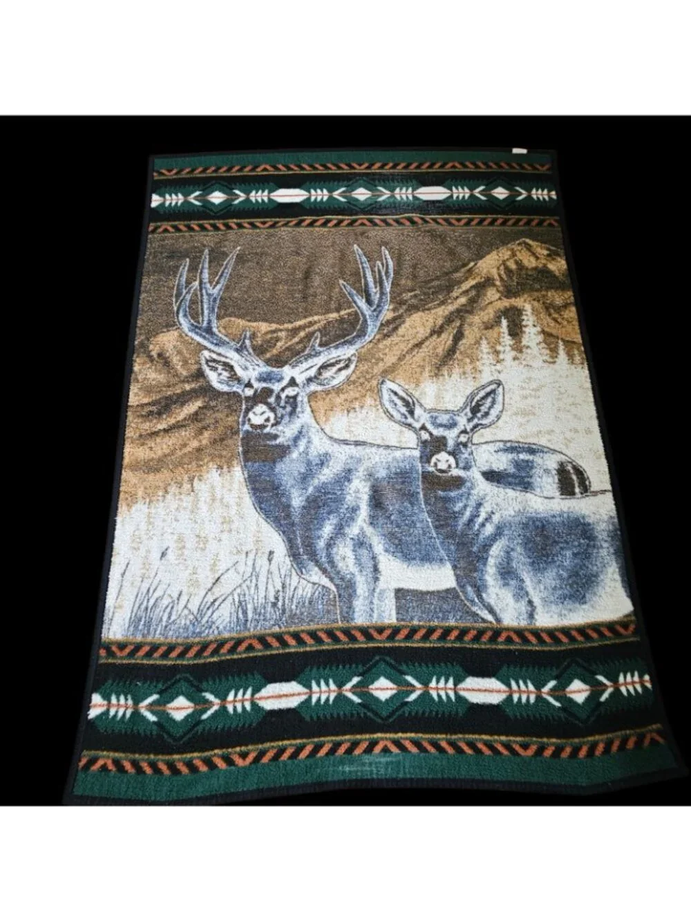 Vintage Biederlack Reversible Deer Buck Doe Southwestern Blanket 52” By 75”